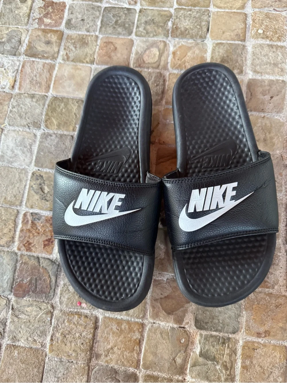 Nike Black Slides with White Logo